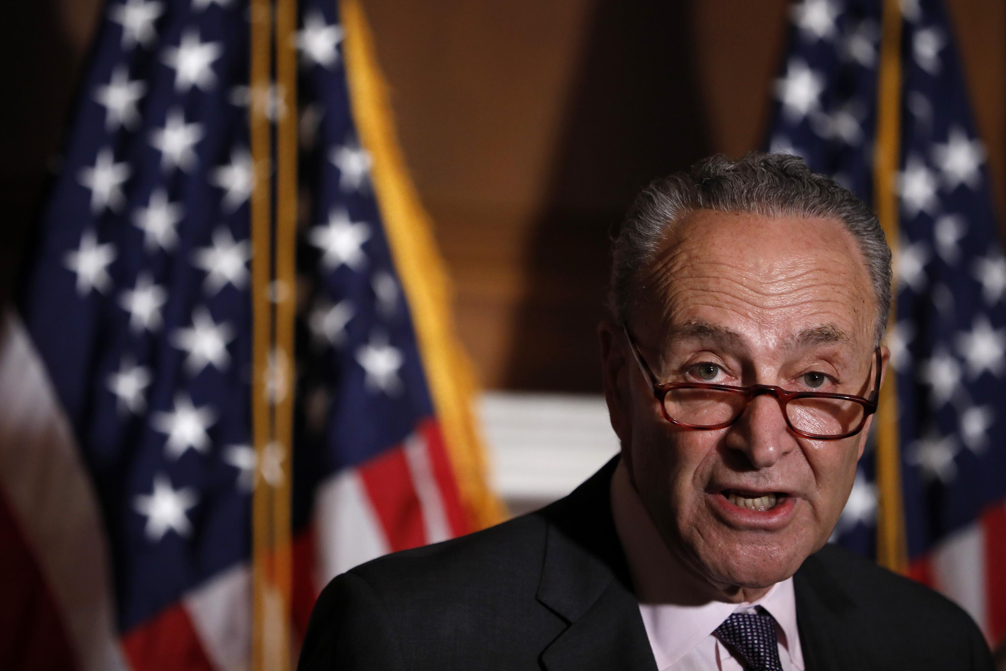 Senate Minority Leader Chuck Schumer speaks during a news conference at the U.S. Capitol June 28, 2018 in Washington, DC. Congressional Democrats are hoping to enact legislation to protect the rights of public sector works to unionize following the Supreme Court's recent decision in the Janus v AFSCME case. (Photo by Aaron P. Bernstein/Getty Images)