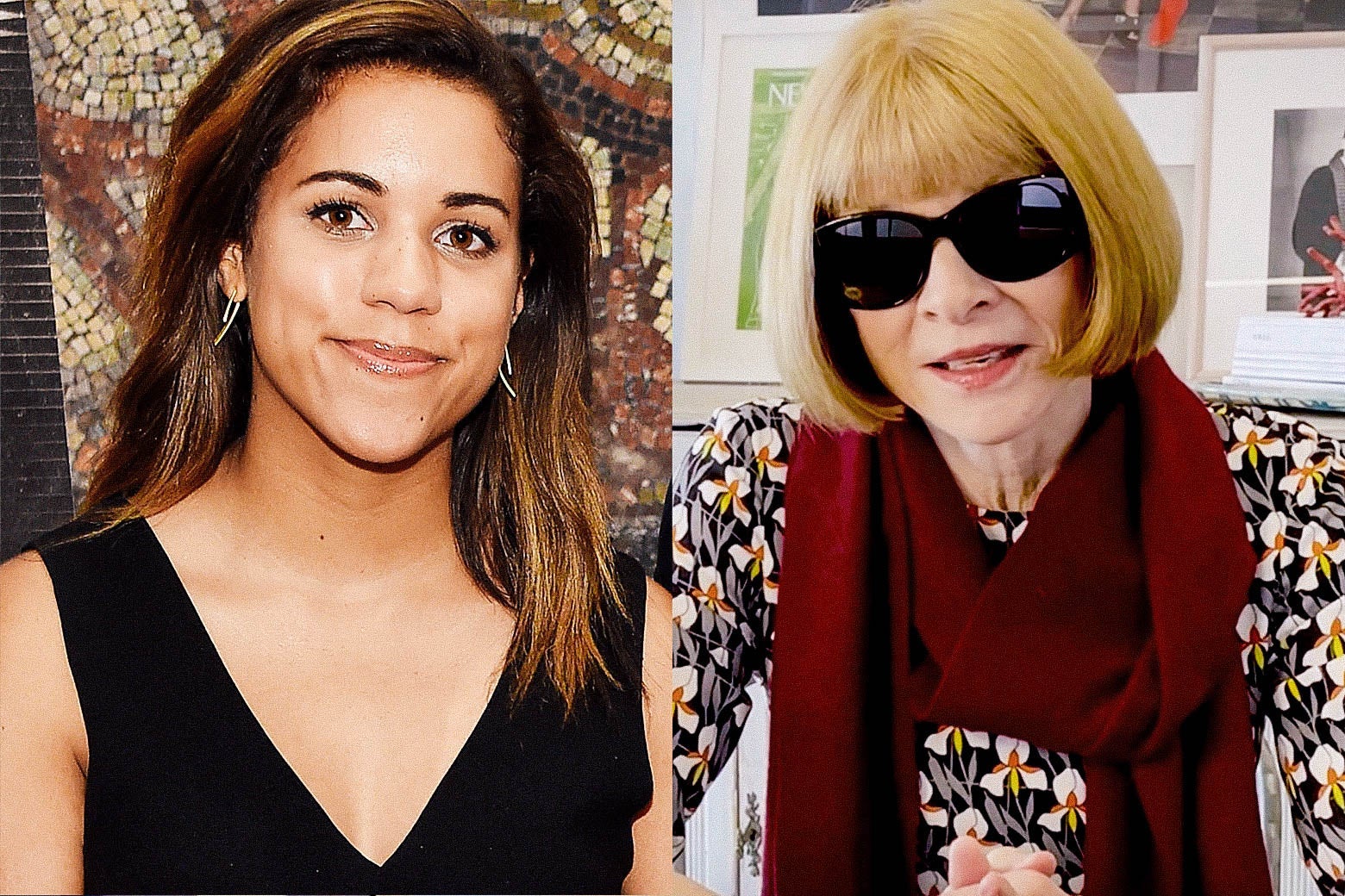 Side-by-side images of Alexi McCammond and Anna Wintour.