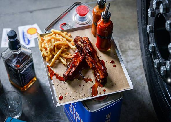 Spareribs, fries and whiskey at Truck De Luxe.