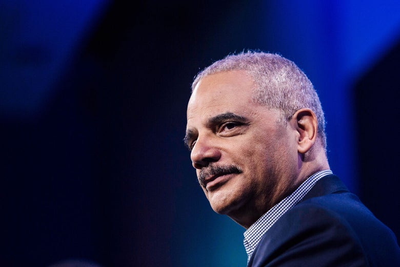 Former Attorney General Eric Holder speaks during an interview at the Washington Post on Feb. 27 in Washington.