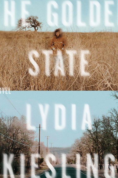 Cover for The Golden State: The top half depicts a mildly blurry person standing in a field uninterrupted but for a lone tree in the far distance. The bottom depicts a normal two-way, four-lane road lined with power lines and trees.