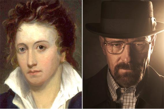 Percy Bysshe Shelley, by Alfred Clint, 1819, left. Bryan Cranston as Walter White, right.