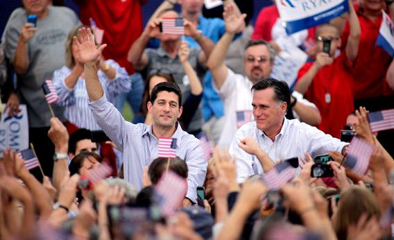 Republican presidential candidate and former Massachusetts Gov. Mitt Romney and vice presidential candidate and Wisconsin native Rep. Paul Ryan.
