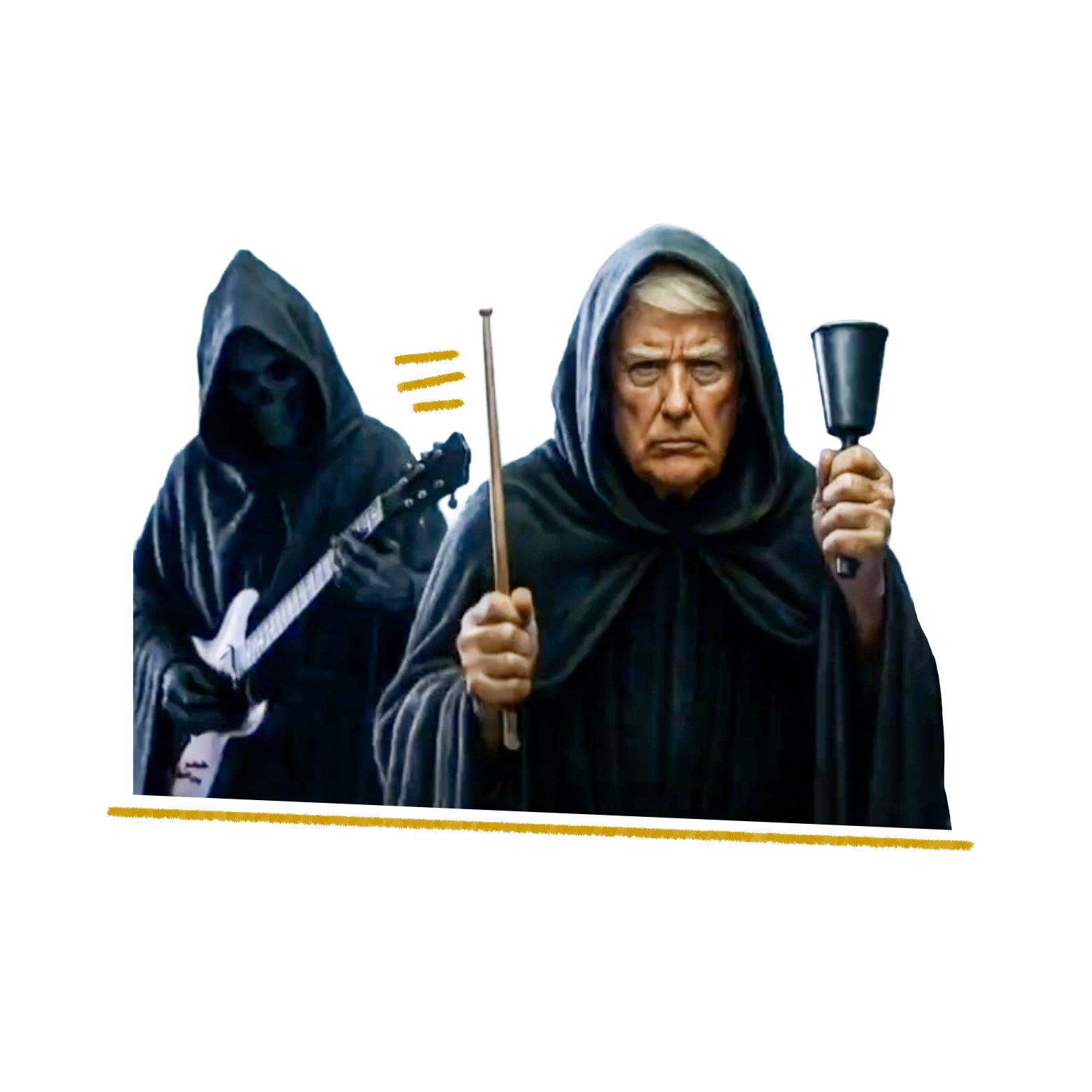 Donald Trump in a cloak with a wand.