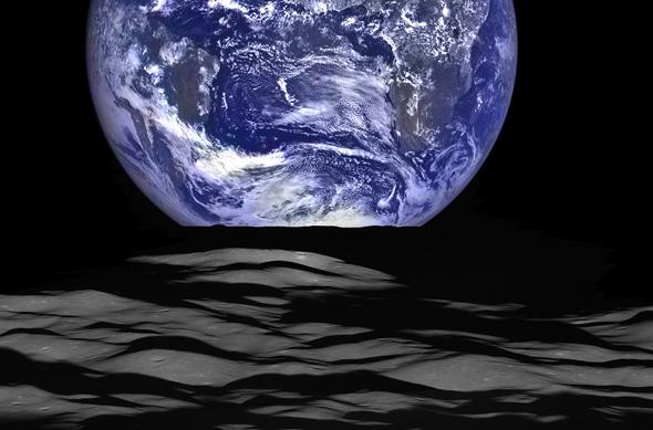 Earthrise as seen from LRO orbiting the Moon.