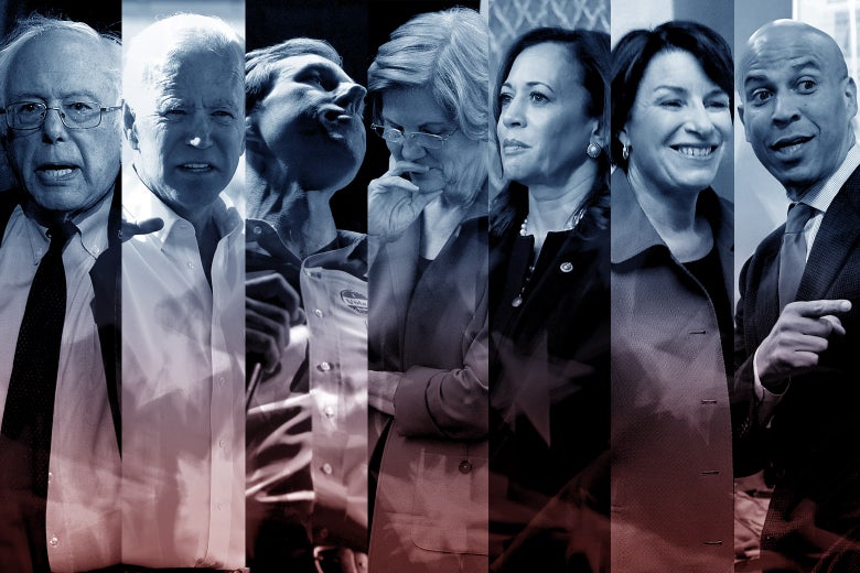 Bernie Sanders, Joe Biden, Beto O'Rourke, Elizabeth Warren, Kamala Harris, Amy Klobuchar, and Cory Booker.