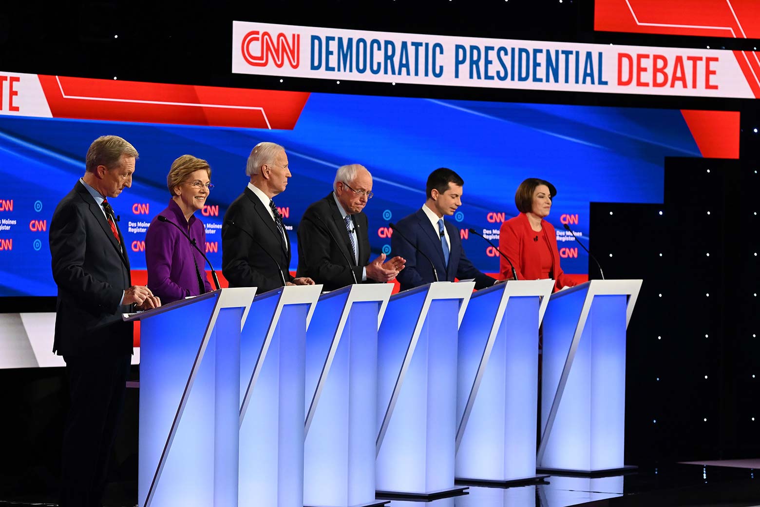 The candidates as seen from the left side of the debate stage