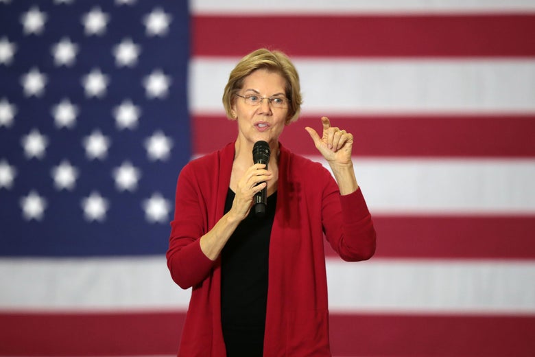DUBUQUE, IOWA - NOVEMBER 02: Democratic presidential candidate Sen. Elizabeth Warren (D-MA) speaks to guests during a campaign stop at Hempstead High School on November 02, 2019 in Dubuque, Iowa. The 2020 Iowa Democratic caucuses will take place on February 3, 2020, making it the first nominating contest for the Democratic Party in choosing their presidential candidate. (Photo by Scott Olson/Getty Images)