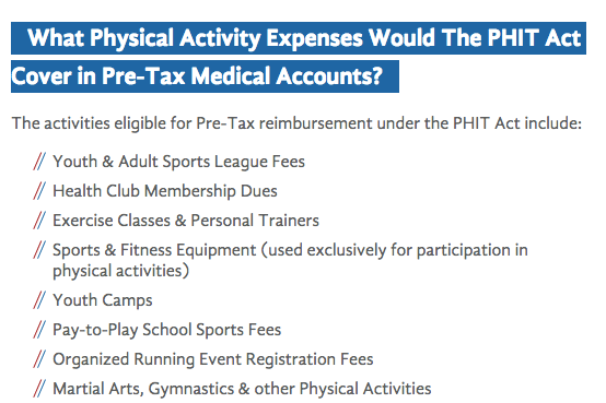 List of activities eligible for PHIT reimbursement.