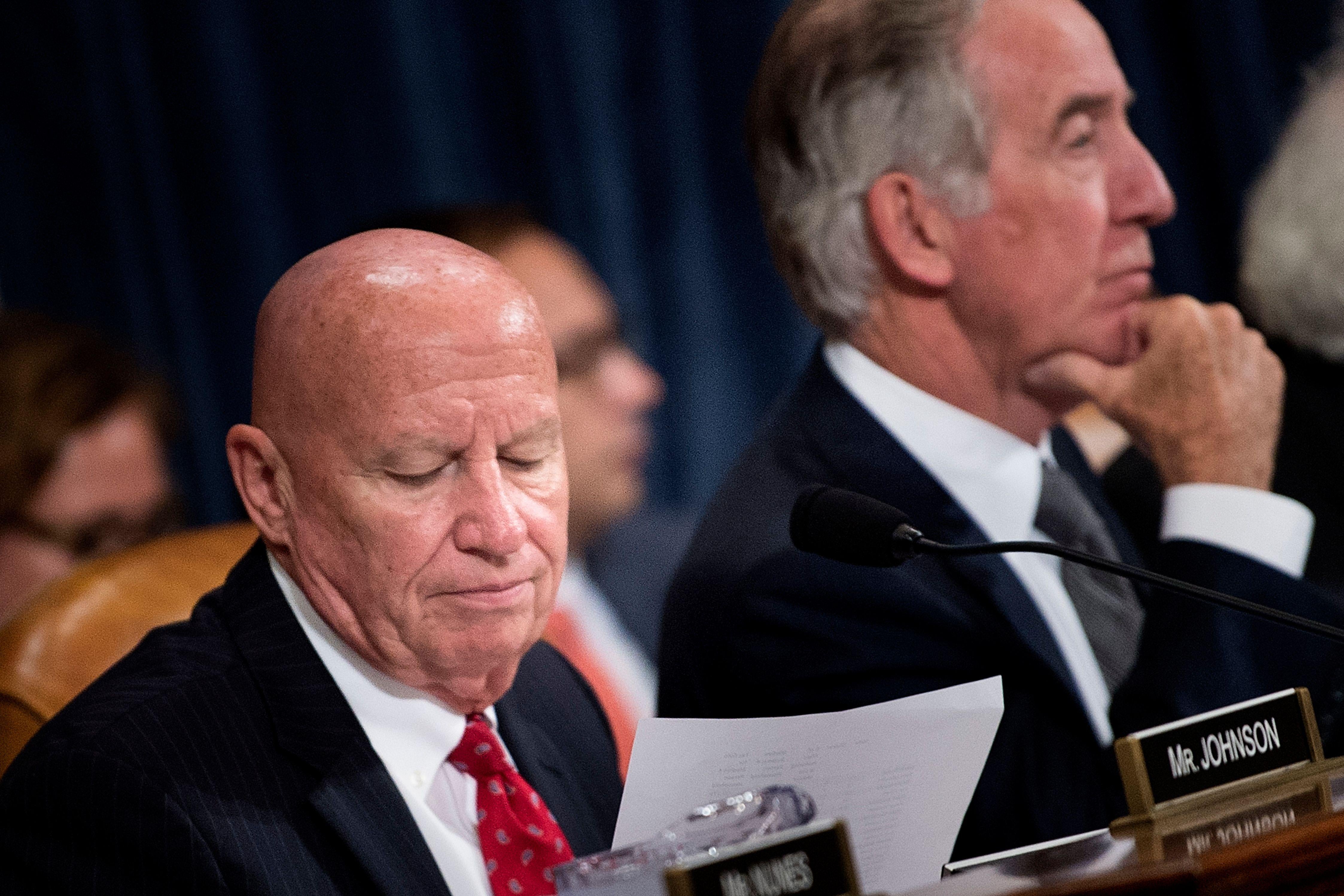 Committee chairman Rep. Kevin Brady and ranking member Rep. Richard Neal listen during a markup of the Tax Cuts and Jobs Act  before the House Ways and Means Committee on Nov. 6, 2017 in Washington, D.C. / AFP PHOTO / Brendan Smialowski        (Photo credit should read BRENDAN SMIALOWSKI/AFP/Getty Images)