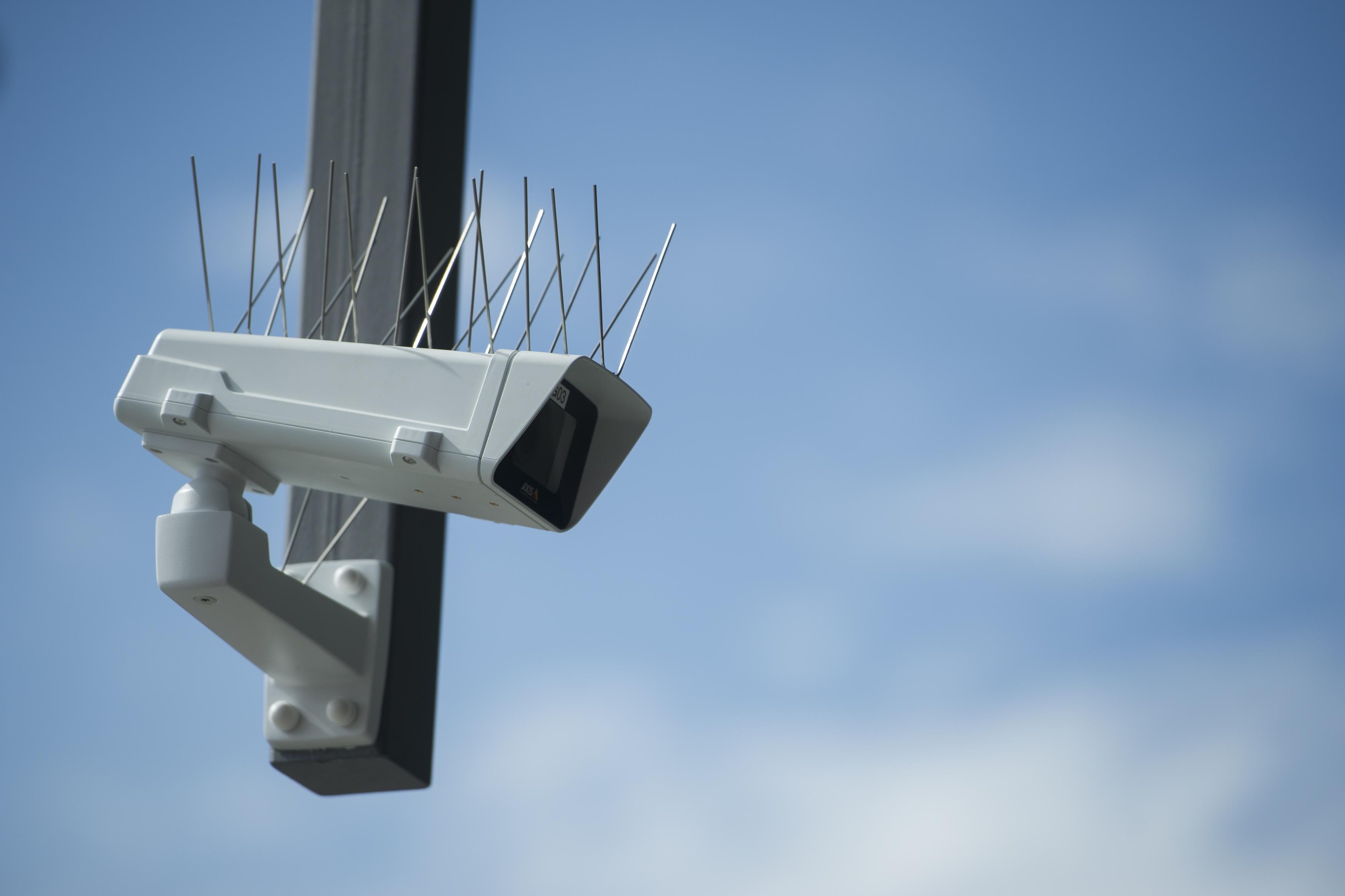 BERLIN, GERMANY - AUGUST 03: A surveillance camera which is part of facial recognition technology test is seen at Berlin Suedkreuz station on August 3, 2017 in Berlin, Germany. The technology is claimed could track terror suspects and help prevent future attacks. (Photo by Steffi Loos/Getty Images)