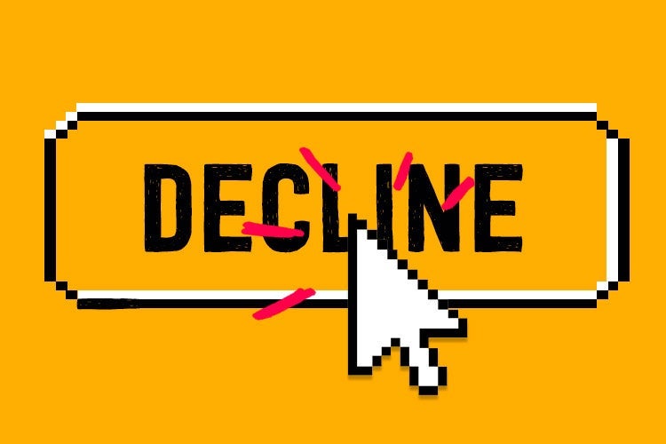 Photo illustration of a cursor clicking a "Decline" button.