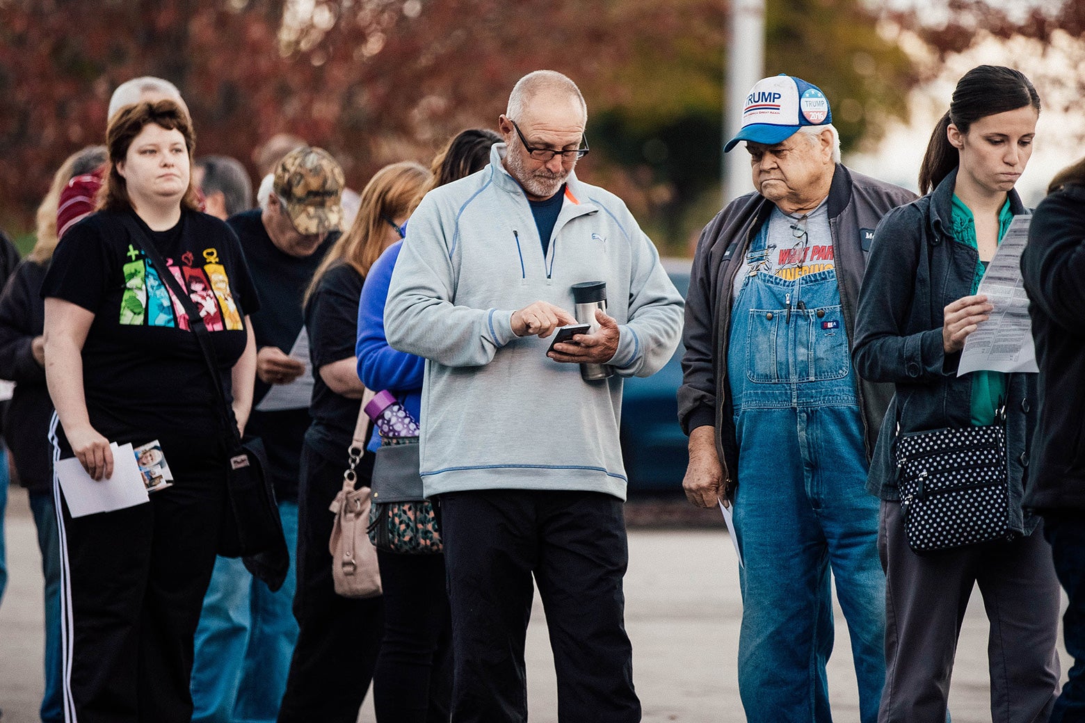Voters wait in line to cast their ballots on Nov. 8, 2016, in Independence, Missouri.