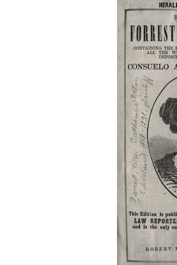 Cover of a pamphlet containing the Consuelo and Forney letters from the trial