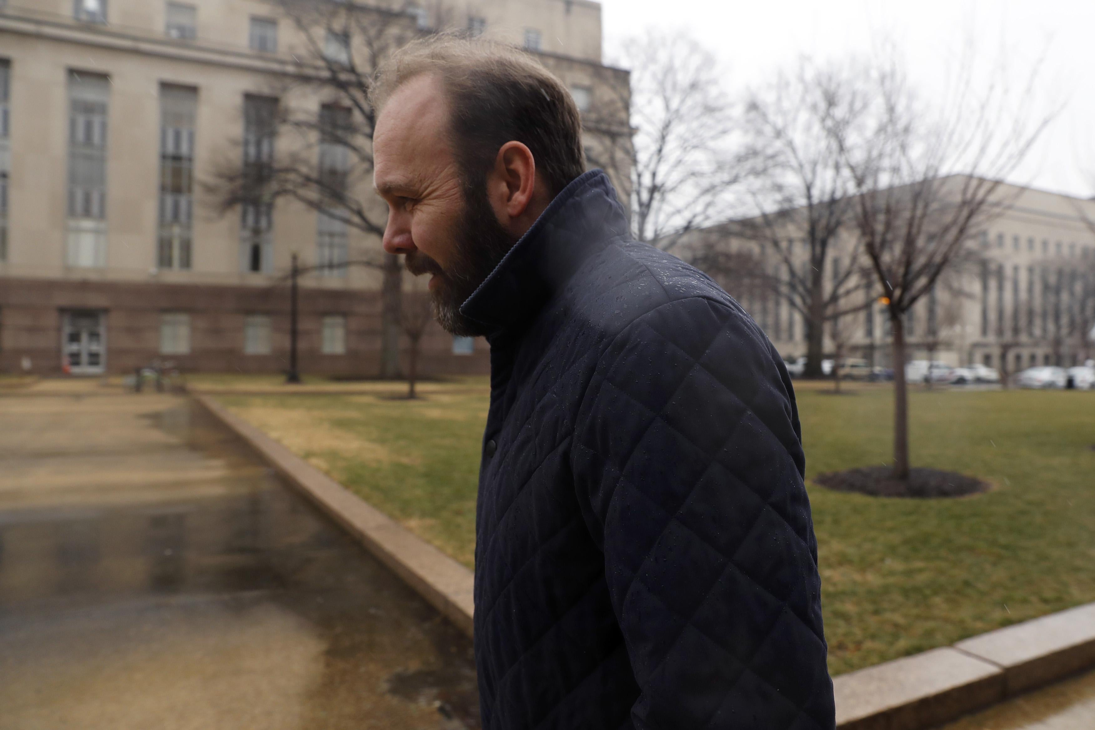 Former Trump Aide Rick Gates attends a hearing on his fraud, conspiracy and money-laundering at the E. Barrett Prettyman United States Courthouse on February 7, 2018 in Washington, DC.