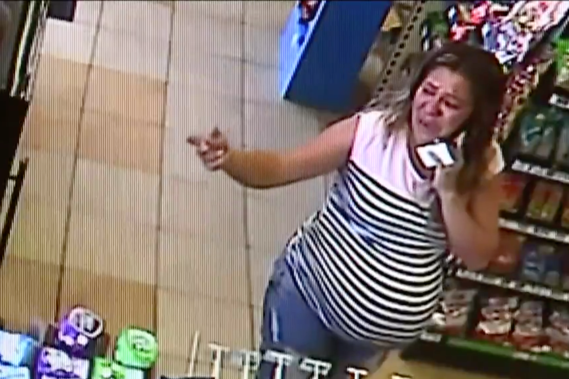 Security video shows María del Carmen Venegas visibly upset inside the convenience store after her husband, Joel Arrona, was detained on August 15, 2018 in San Bernardino, California. 