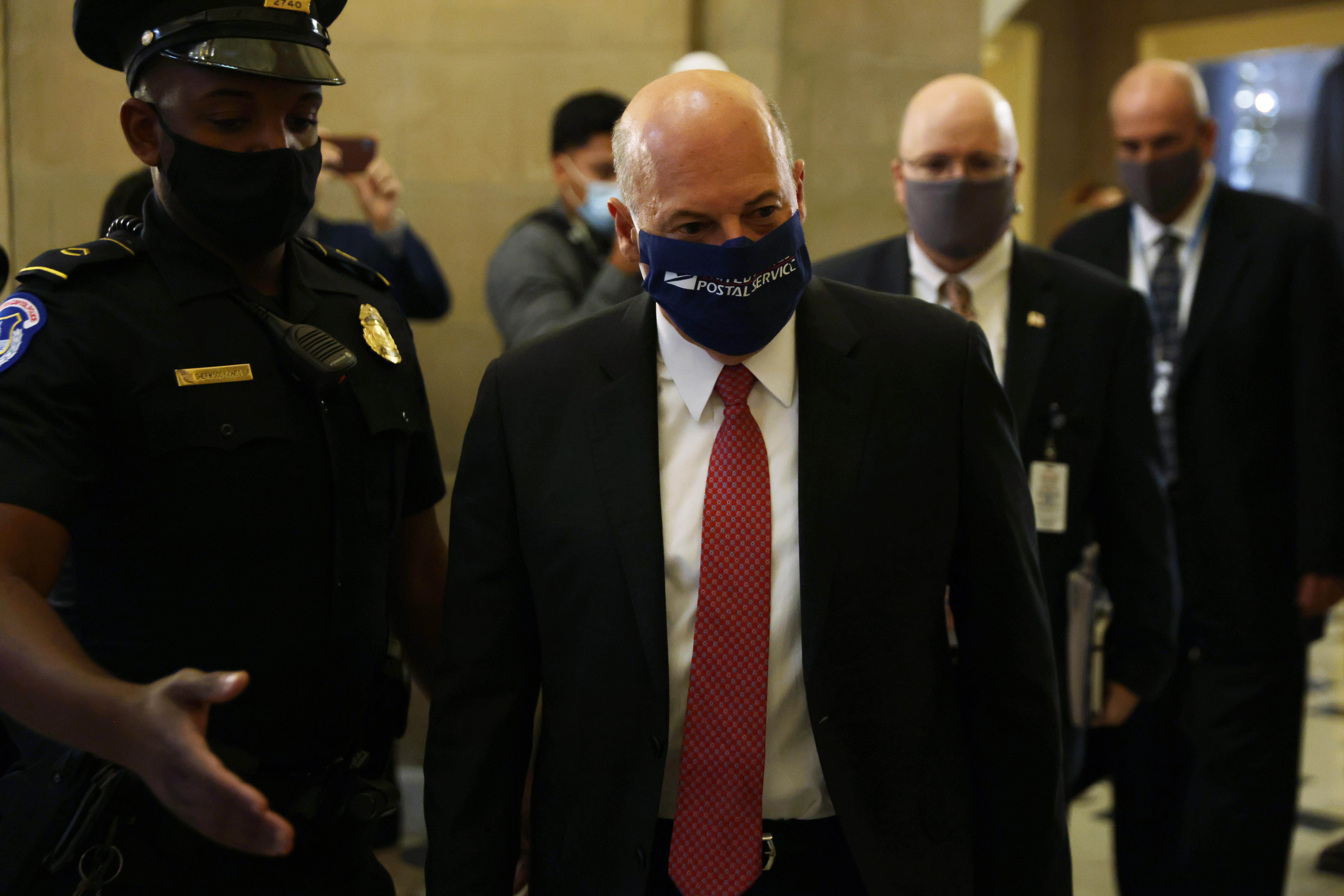 Postmaster General Louis Dejoy arrives at a meeting at the office of Speaker of the House Rep. Nancy Pelosi (D-CA) at the U.S. Capitol August 5, 2020 in Washington, D.C.