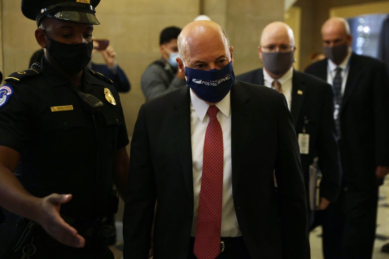 Postmaster General Louis Dejoy arrives at a meeting at the office of Speaker of the House Rep. Nancy Pelosi (D-CA) at the U.S. Capitol August 5, 2020 in Washington, D.C. 