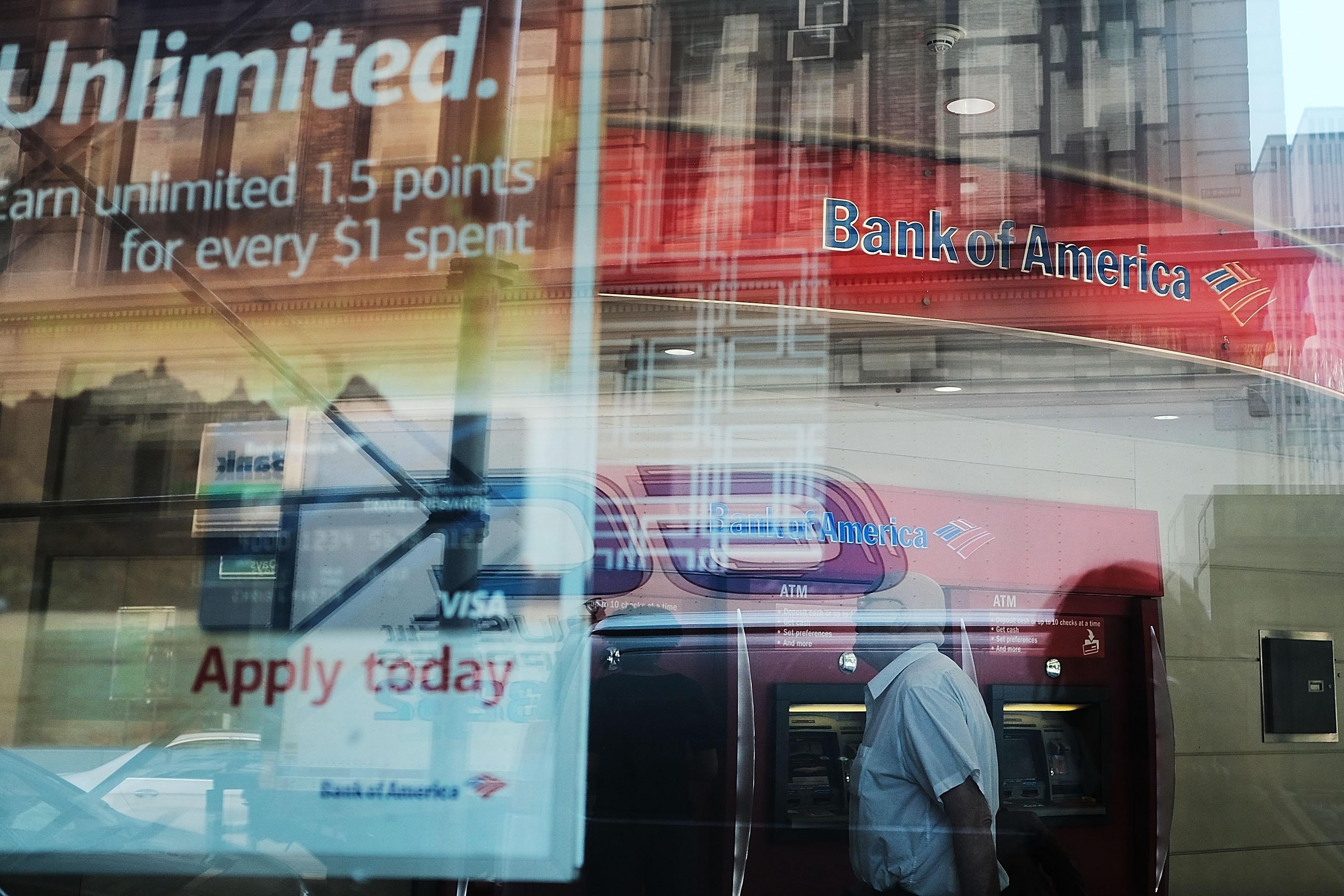 The windows of a Bank of America branch.
