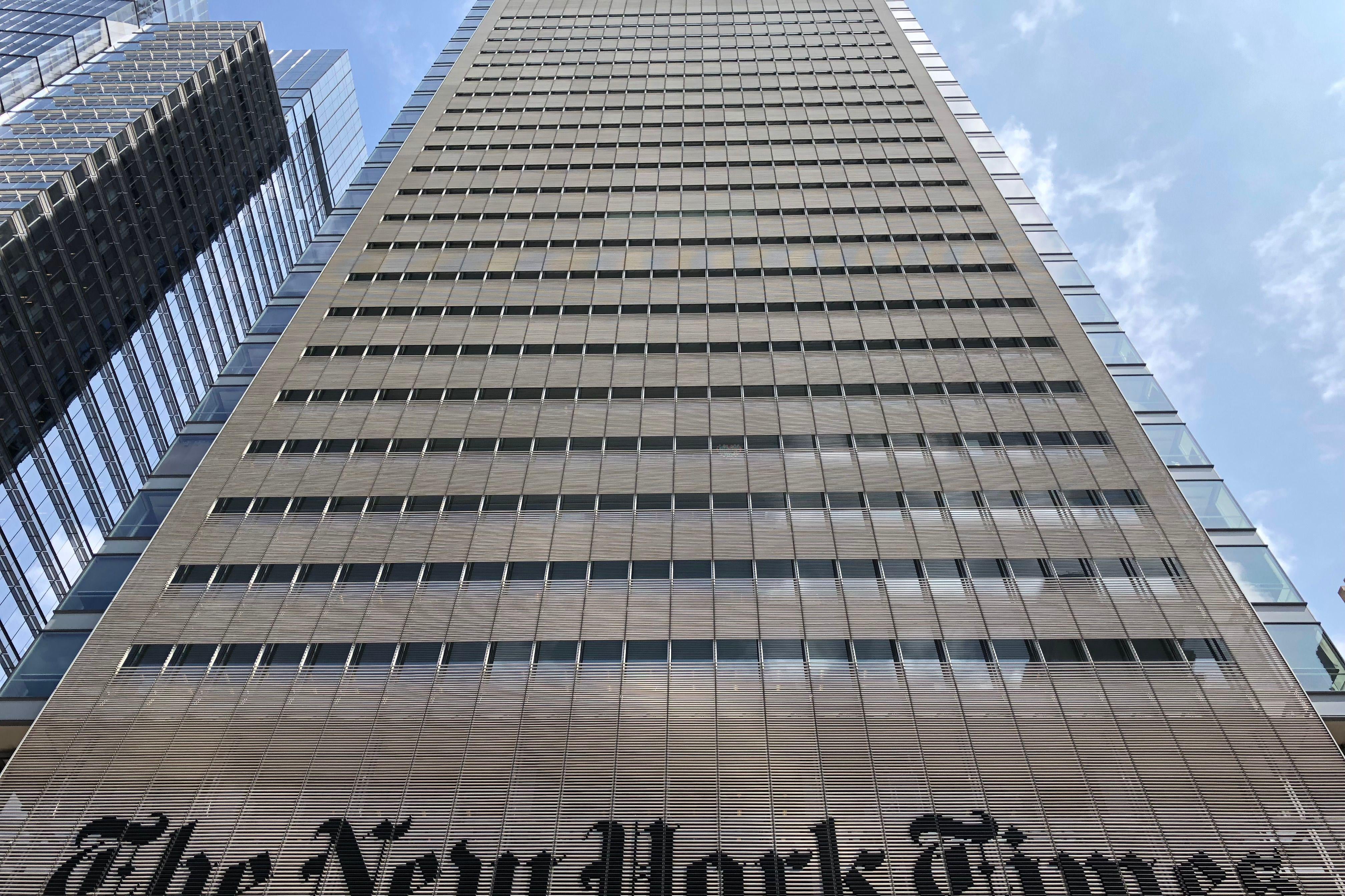 The New York Times building on 8th Avenue is seen Aug. 21, 2018 in New York City.