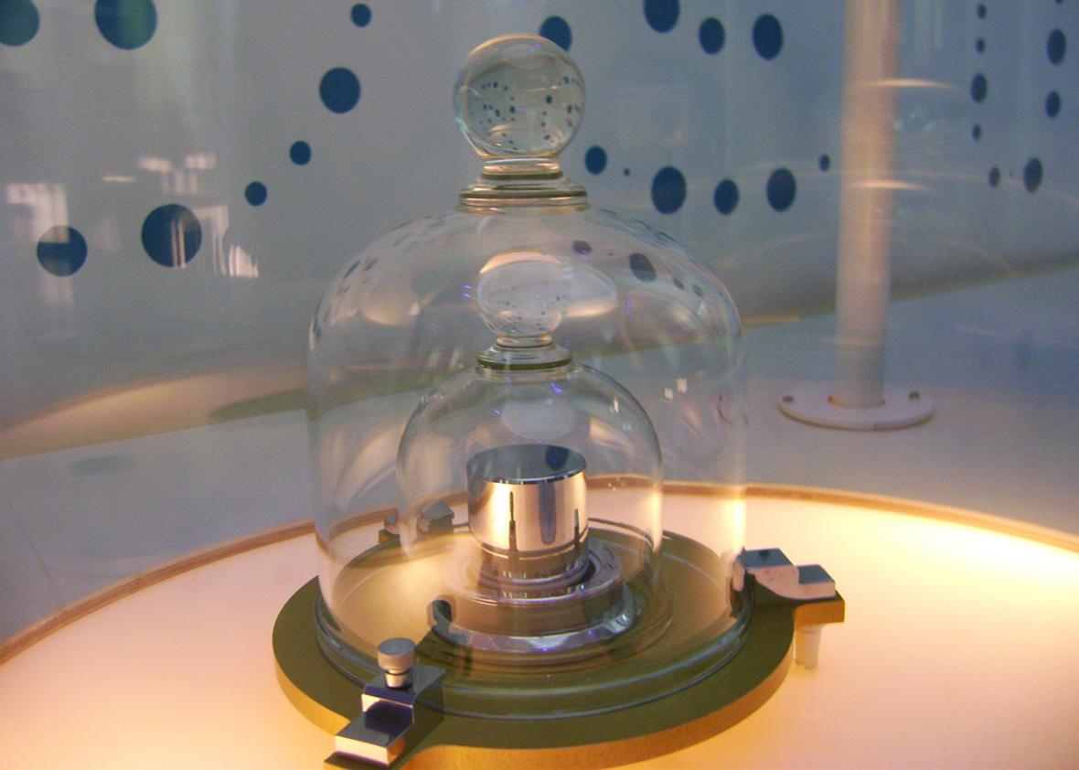 A replica of the prototype of the kilogram at the Cité des Sciences et de l’Industrie, Paris, France.