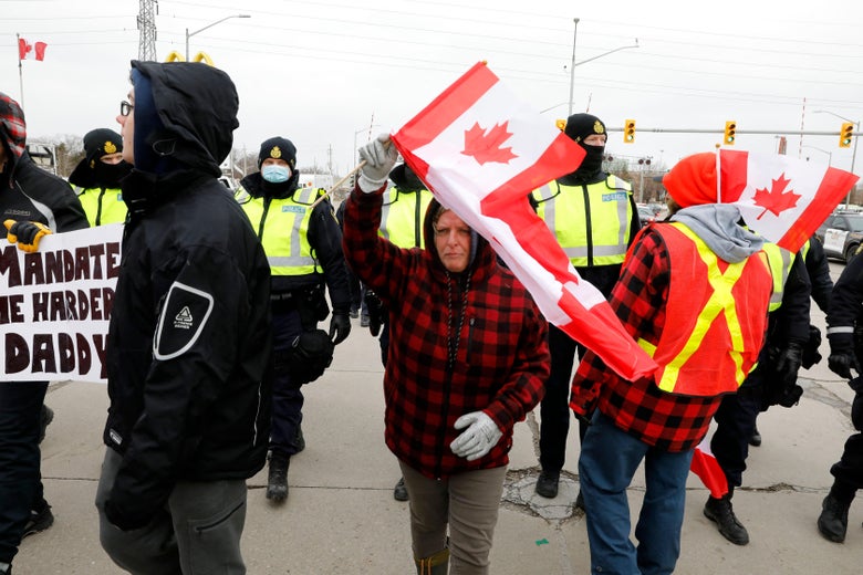 Canada Police Clearing Protesters Blocking Ambassador Bridge to U.S. Canada Police Clearing Protesters Blocking Ambassador Bridge to U.S.