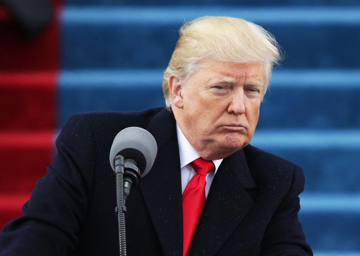 President Donald Trump delivers his inaugural address on the West Front of the U.S. Capitol on January 20, 2017 in Washington, DC.