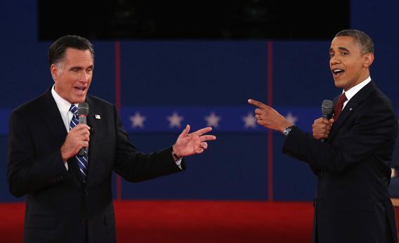 Mitt Romney and Barack Obama debate.