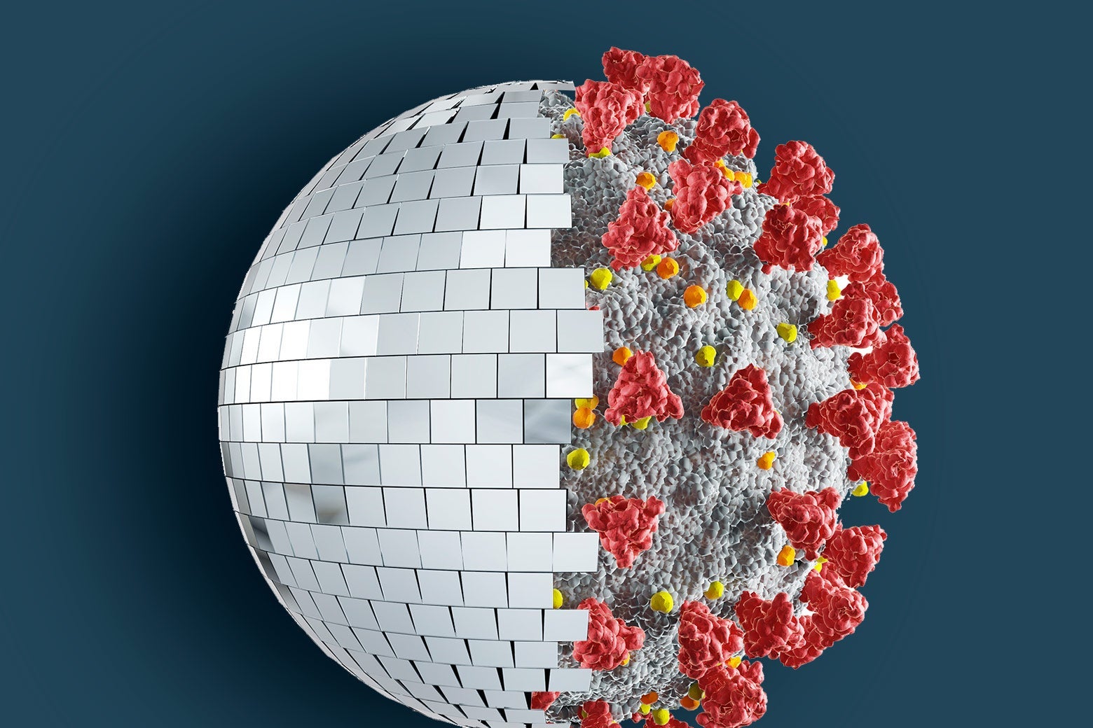A sphere that is half a disco ball, half a novel coronavirus