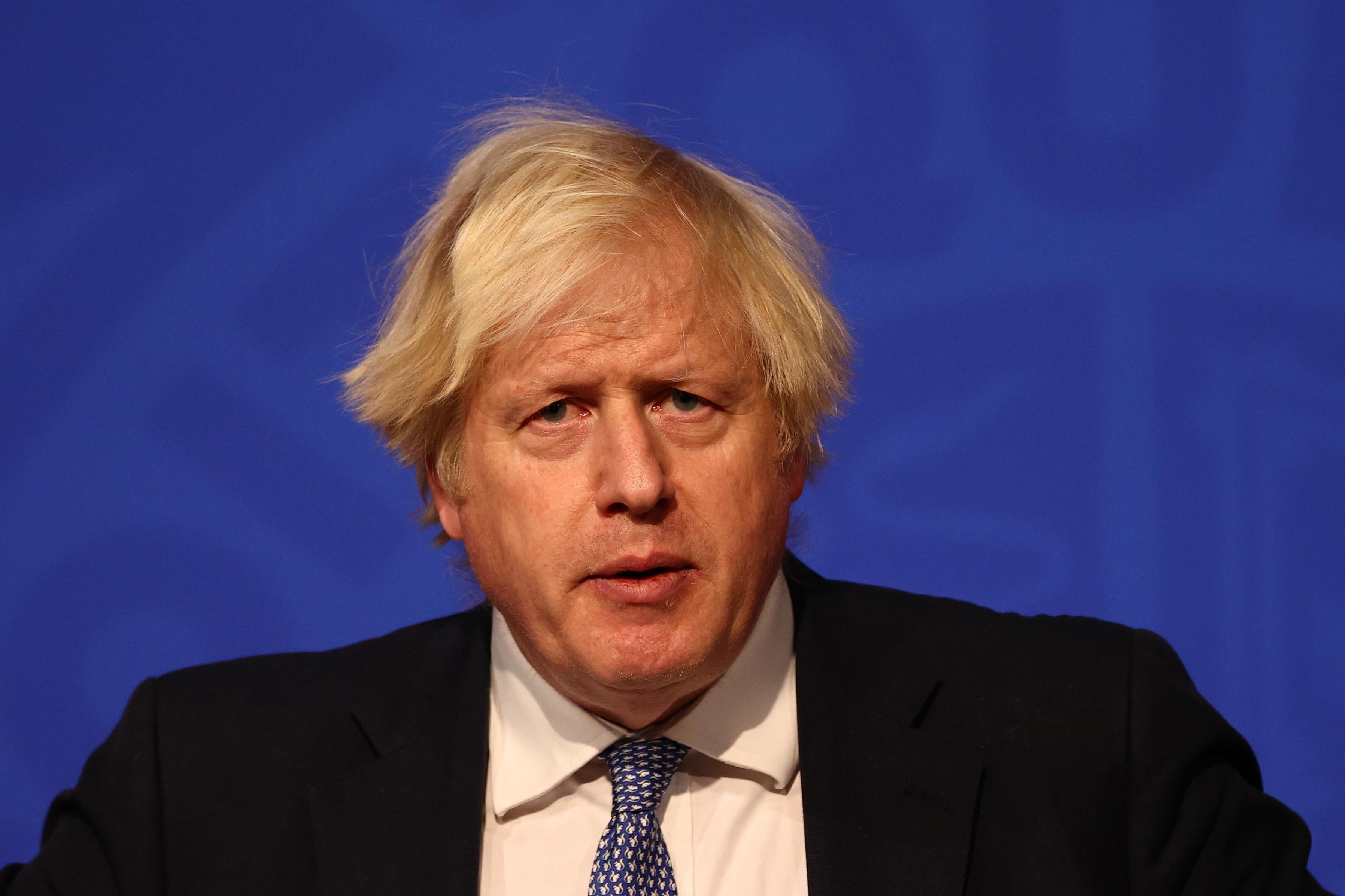 British Prime Minister Boris Johnson gives a news conference at 10 Downing Street on December 8, 2021 in London, England. 