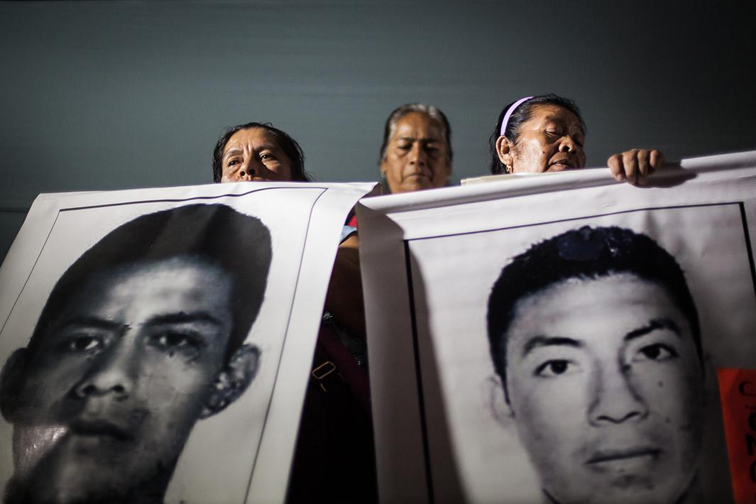 Parents of the 43 missing students attend the third protest on November 5, 2014 in Mexico City.