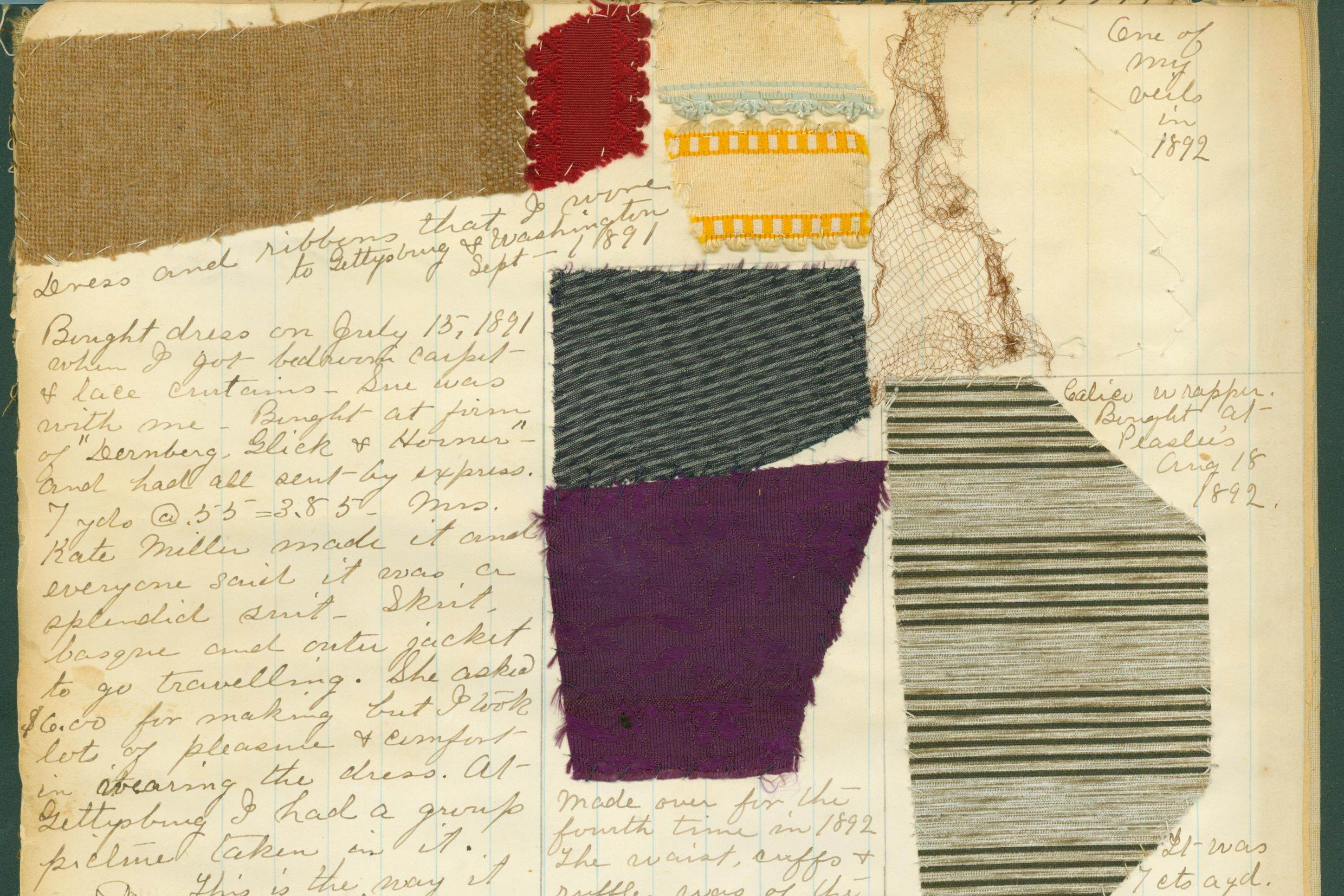A page from Hannah Alspaugh's fabric scrapbook.