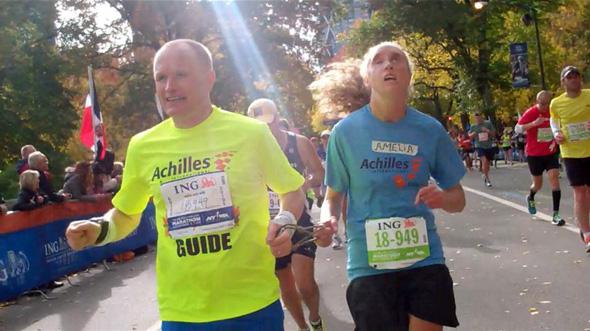 Jonathan Stenger and Amelia Dickerson nearing the finish line of the New York City Marathon.