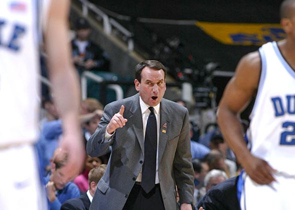 Duke coach Mike Krzyzewski during his team’s loss to Louisiana State University on March 23, 2006, in Atlanta, during regional action of the NCAA Tournament.