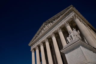 The Supreme Court photographed at an angle from ground level