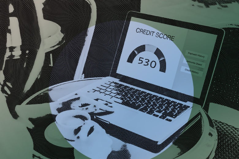 Laptop showing a 530 credit score graphic