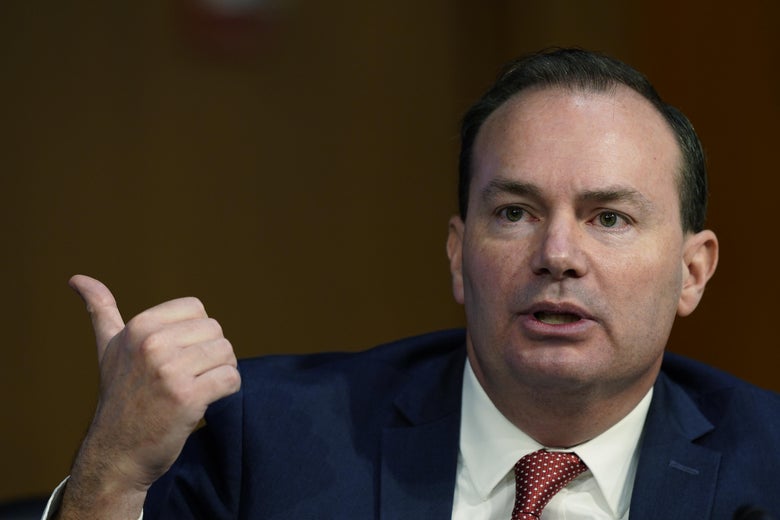 Sen. Mike Lee (R-UT) speaks during a confirmation hearing for Supreme Court nominee Amy Coney Barrett before the Senate Judiciary Committee on Capitol Hill on October 12, 2020 in Washington, D.C. 