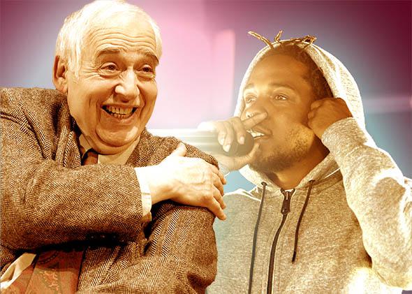Literary critic and author Harold Bloom, left, and recording artist Kendrick Lamar.