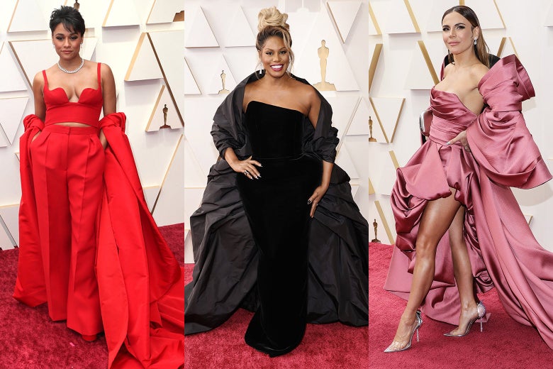 Ariana DeBose, Laverne Cox, and Carolina Gaitán on the Oscars red carpet.
