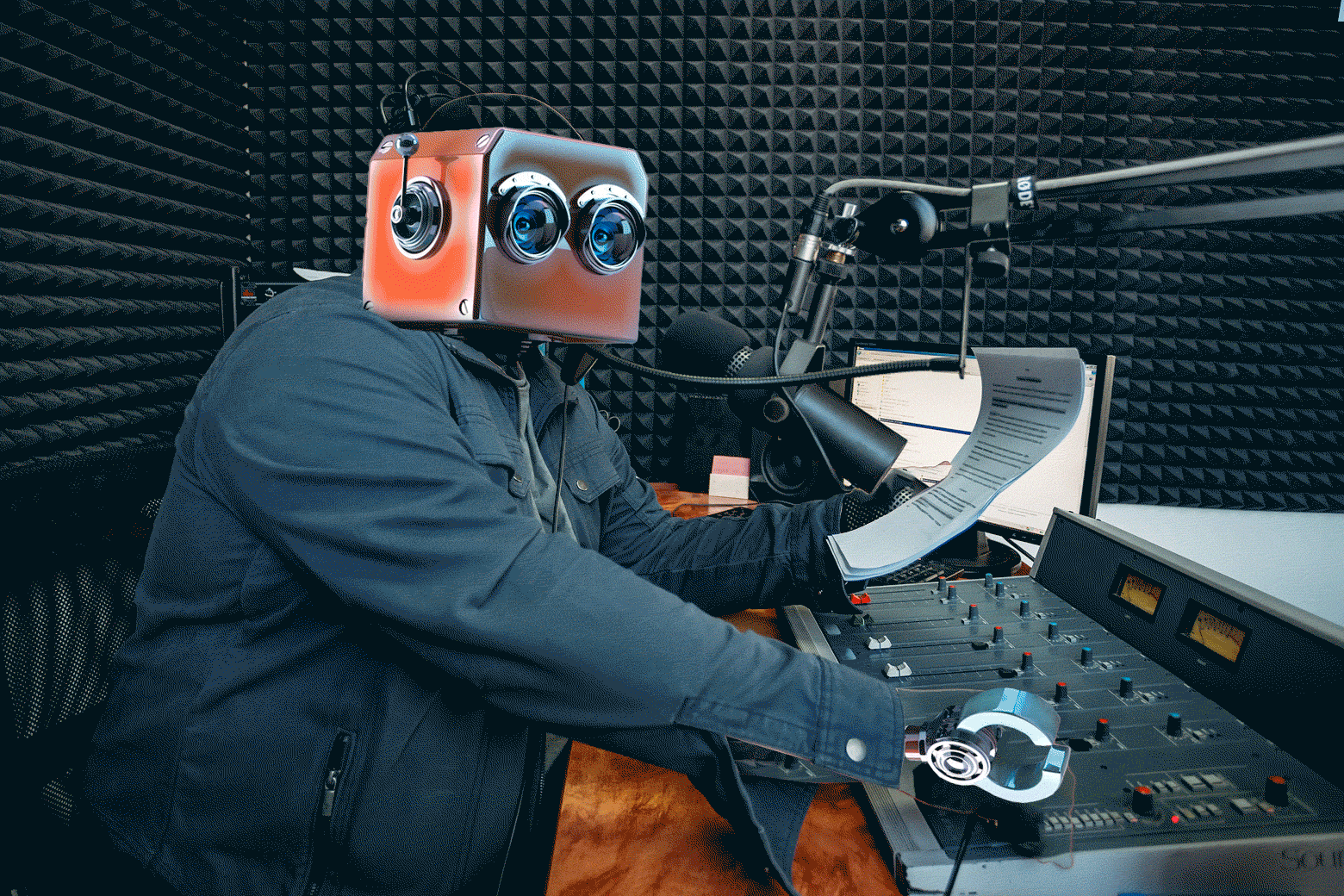 A literal robot in a radio booth.