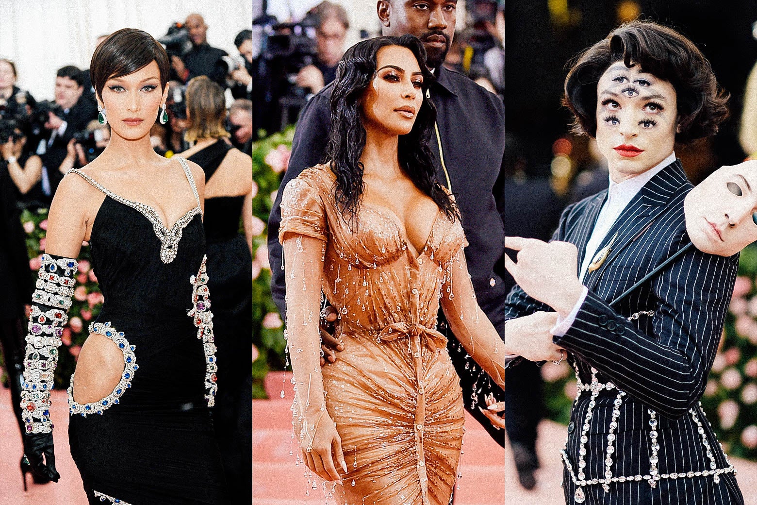 Bella Hadid, Kim Kardashian West and Kanye West, and Ezra Miller.