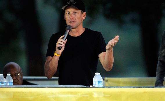 Cyclist Lance Armstrong addresses participants at The Livestrong Challenge Ride.