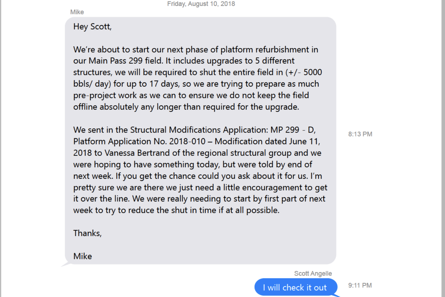 Screenshot of a text conversation