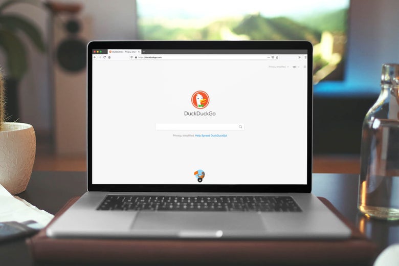 The DuckDuckGo website on a laptop.
