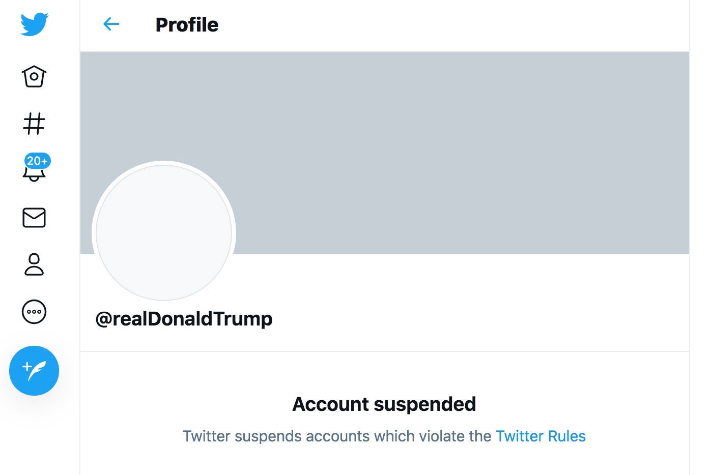 A screenshot of Trump's banned account. 