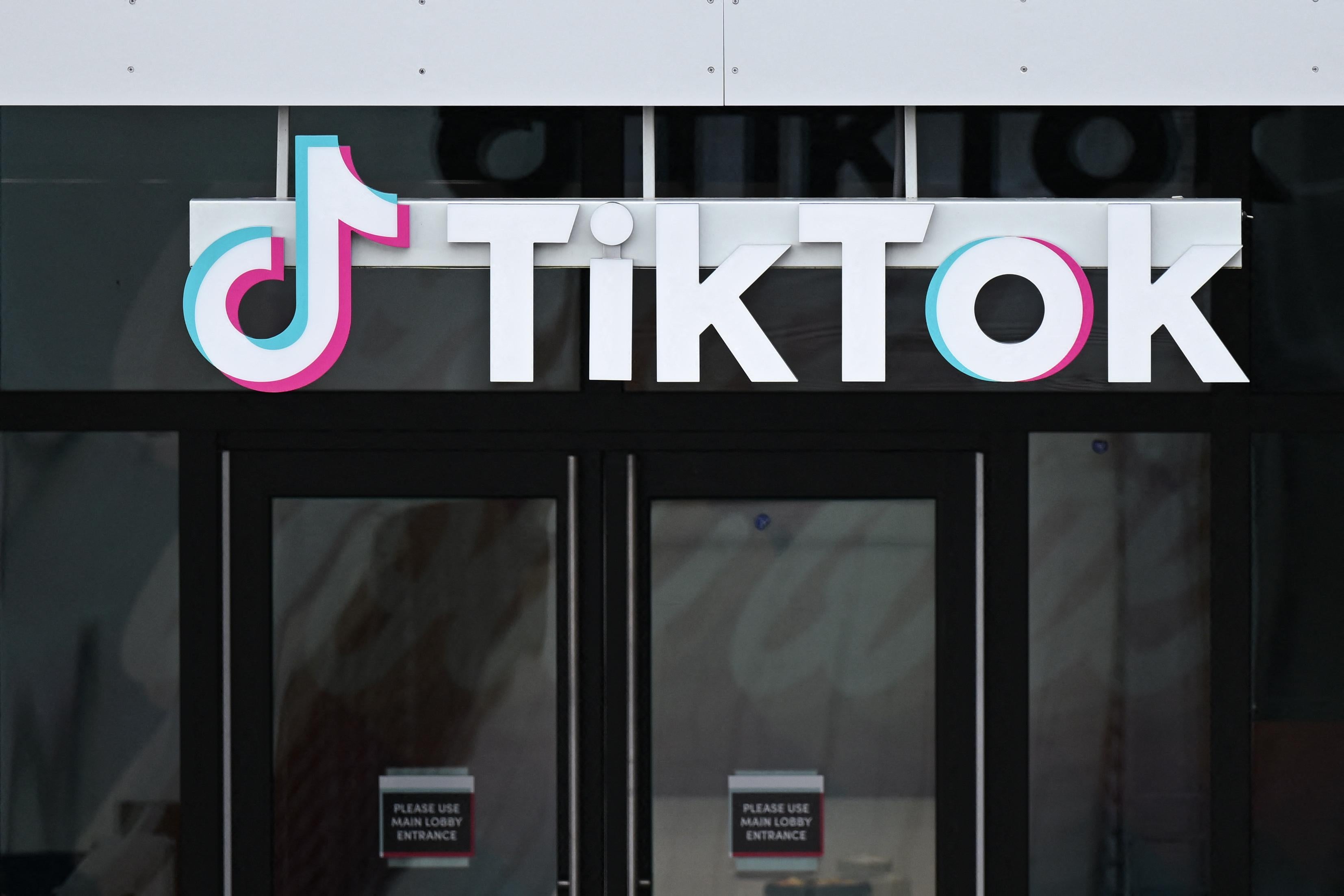The TikTok logo seen above an office entrance