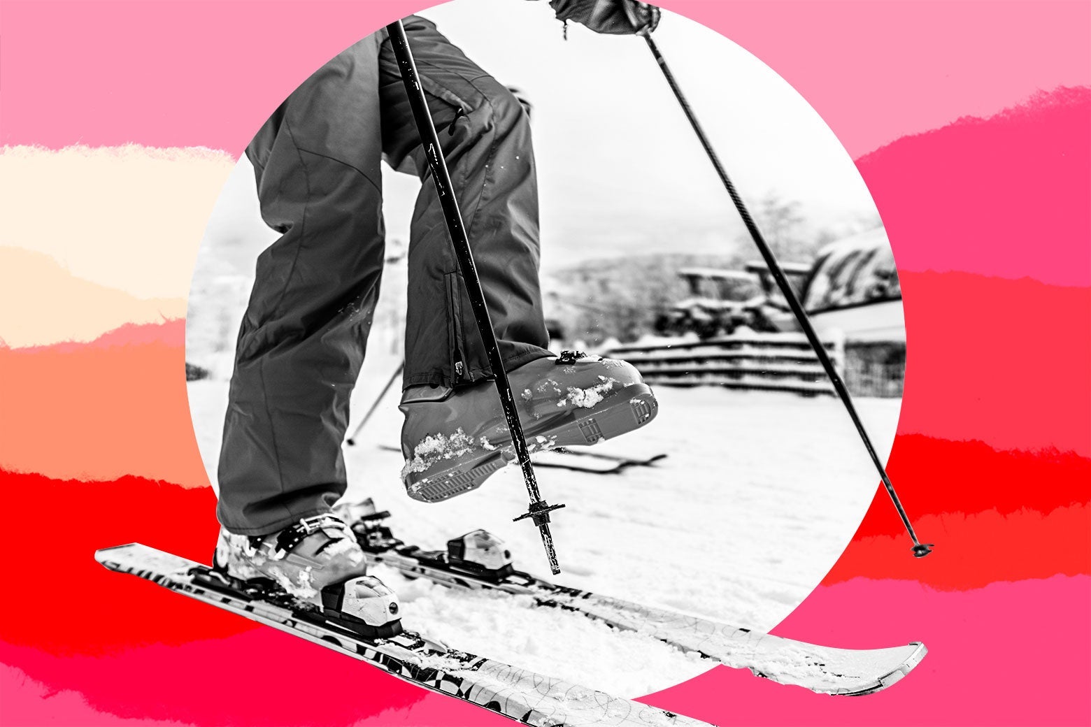 Close up of a teen skier snapping out of her skis.