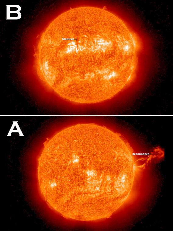 Two images from space of a massive solar eruption
