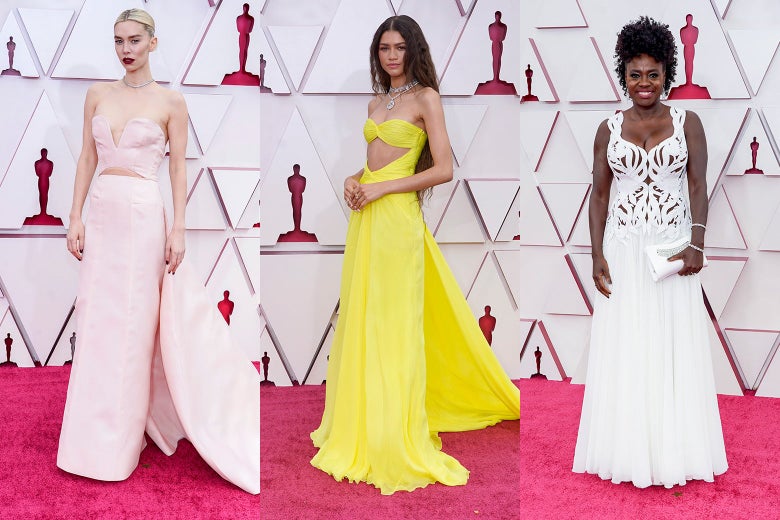 Vanessa Kirby, Zendaya, and Viola Davis pose on a red carpet.