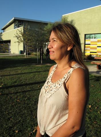 Adela Barajas in front of the South Los Angeles community center